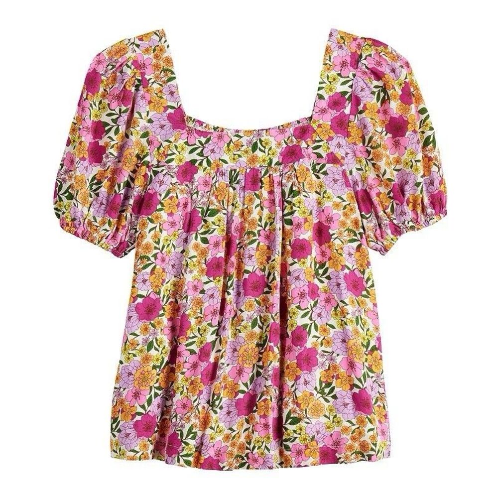 Draper James Pink Floral Puff-Sleeve Blouse